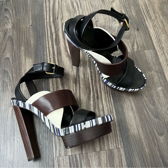 Balenciaga Ankle Strap Blue Multicolored Platform Heel Sandals - Picture 1 of 16